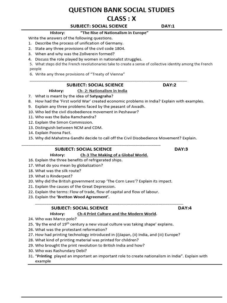 Queestion Bank Class 10 SST - 231230 - 142342 | PDF | Economies | Economics