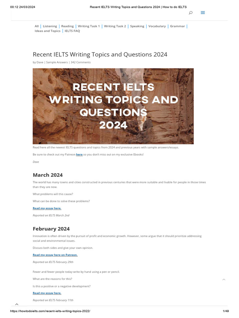 Recent IELTS Writing Topics and Questions 2024 - How To Do IELTS | PDF ...