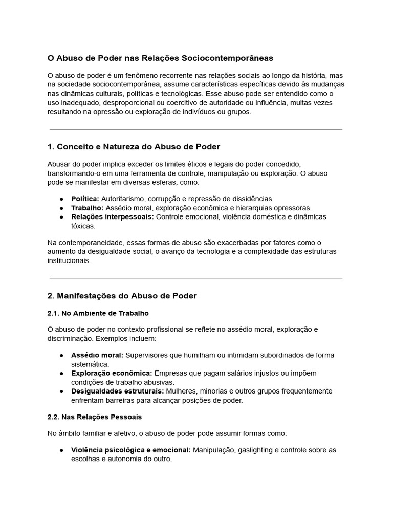 Abuso de Poder nas Relações Contemporâneas | PDF | Poder (social e ...