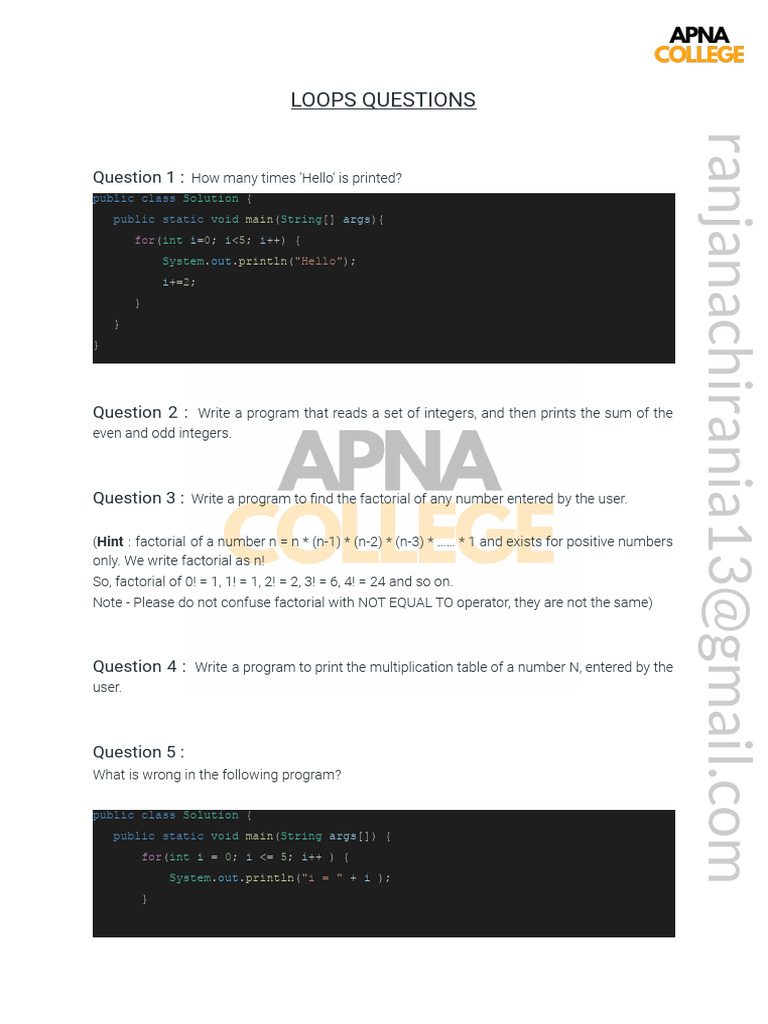 Loops Questions | PDF