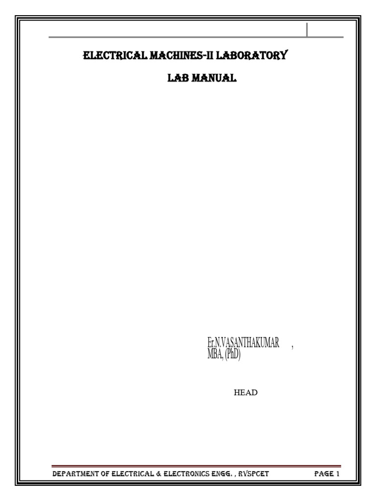 Electrical Machines Ii Lab Manual 2015 Pdf Electric Motor