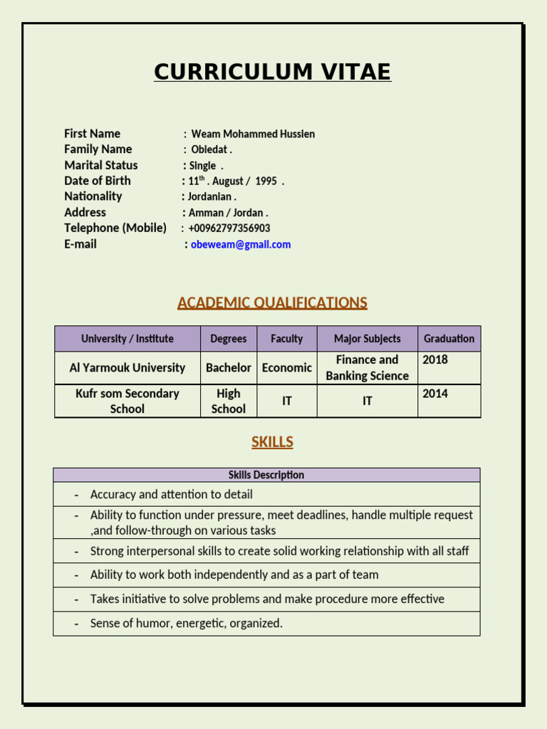 Curriculum Vitae: Academic Qualifications | PDF