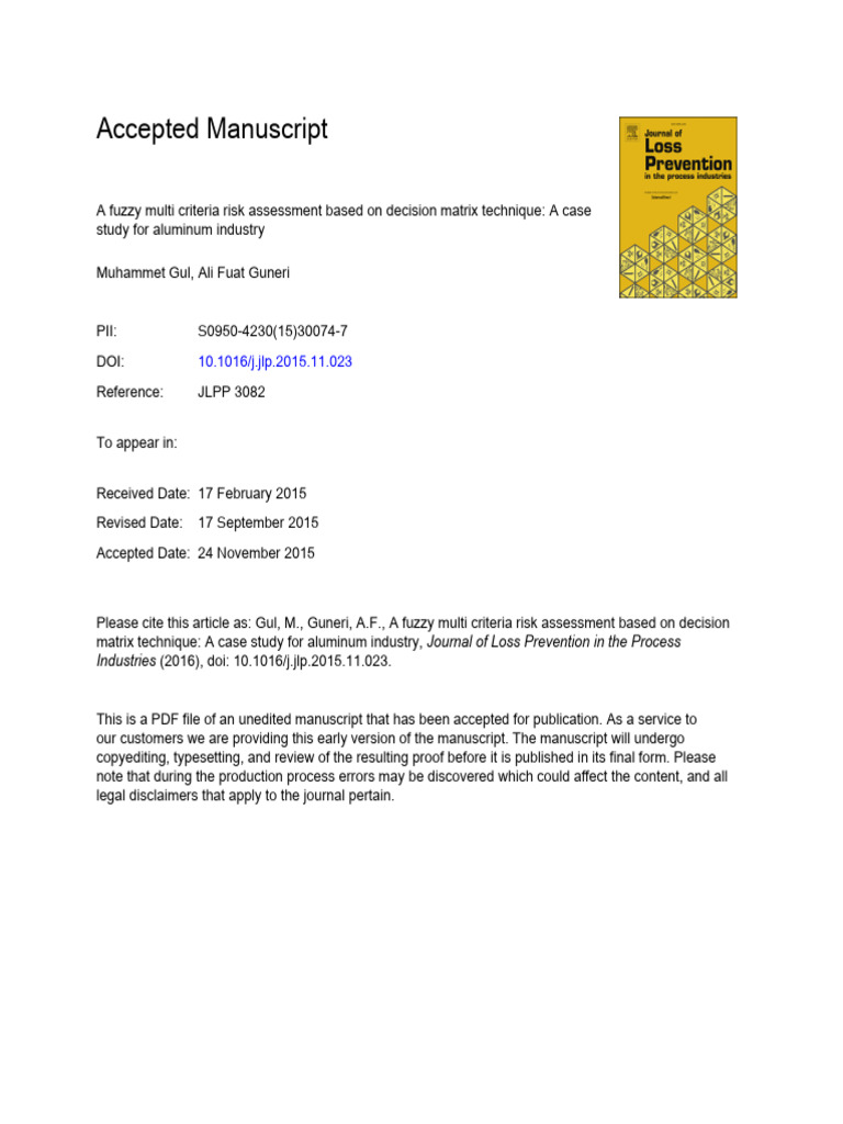 Fuzzy Risk Assessment in Aluminum Industry | PDF | Risk | Risk Assessment