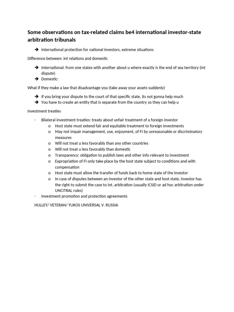 Tax Claims in Investor-State Arbitration | PDF | Economies | Business
