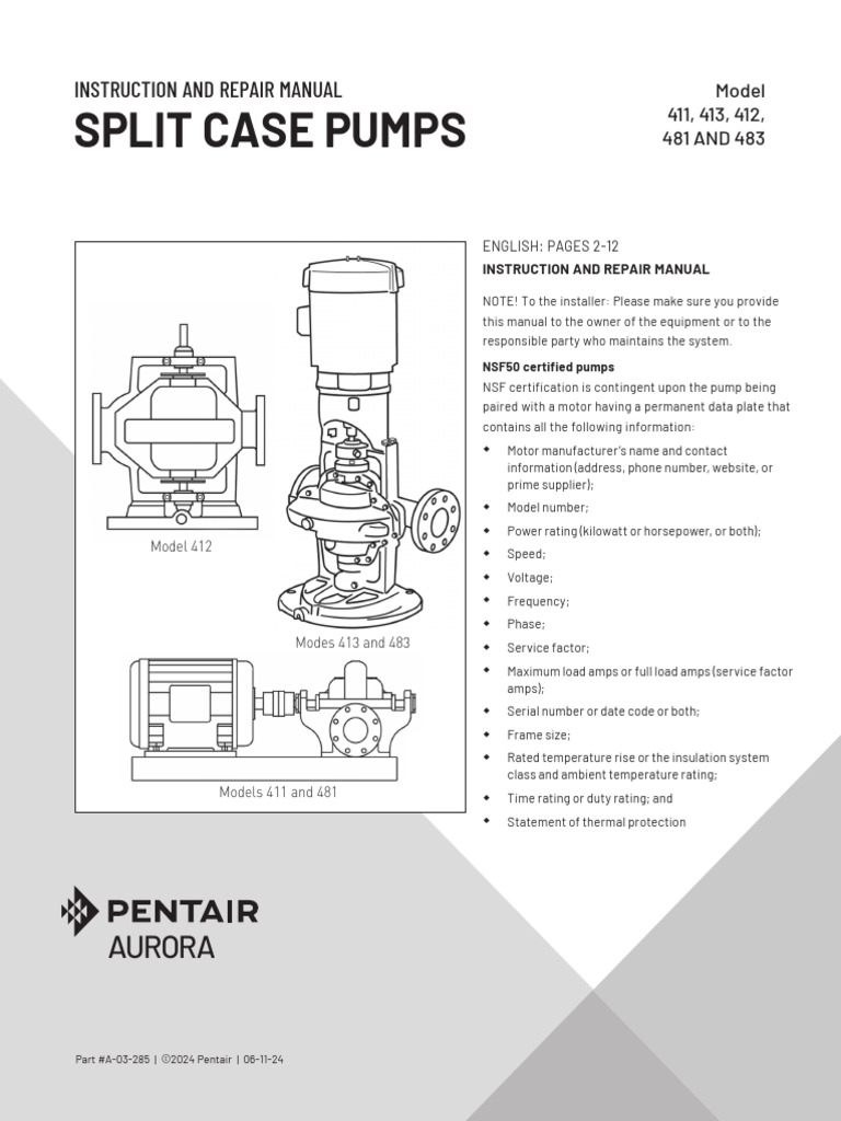 Aurora Split Case Pump Manual | PDF | Bearing (Mechanical) | Pump