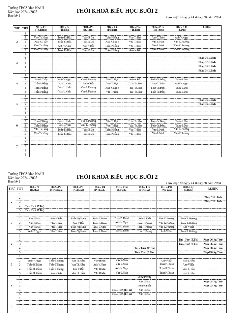 TKB B2 K6,7,8,9 từ 14.10.24 | PDF