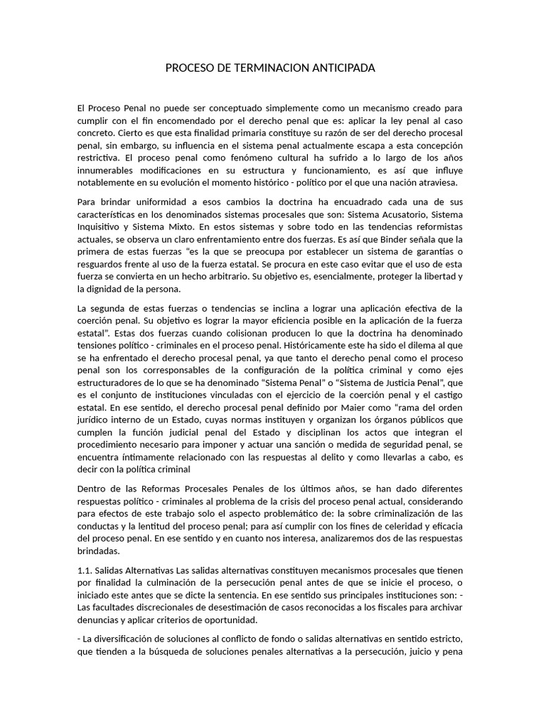 PROCESO DE TERMINACION ANTICIPADA | PDF | Derecho penal | Ley procesal