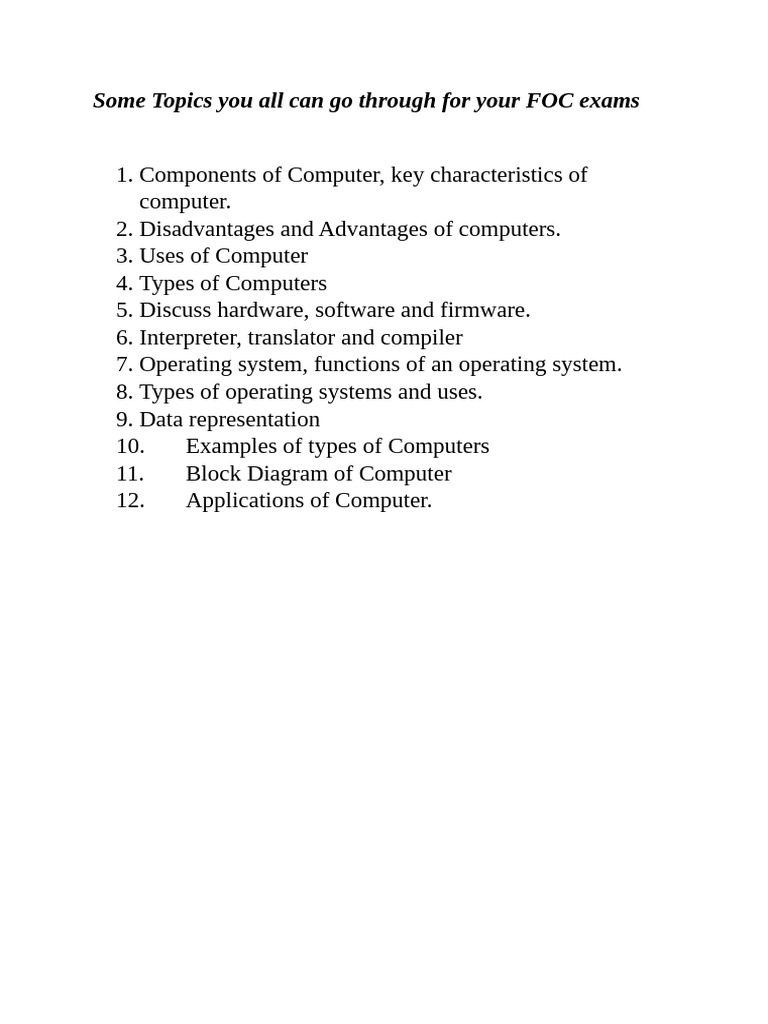 Essential Topics for FOC Exams | PDF