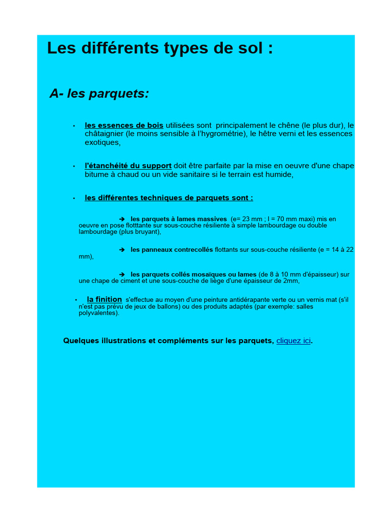 Types de sols : parquets et synthétiques | PDF