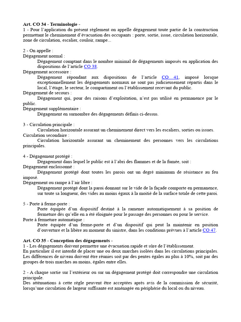Terminologie des dégagements CO 34 | PDF