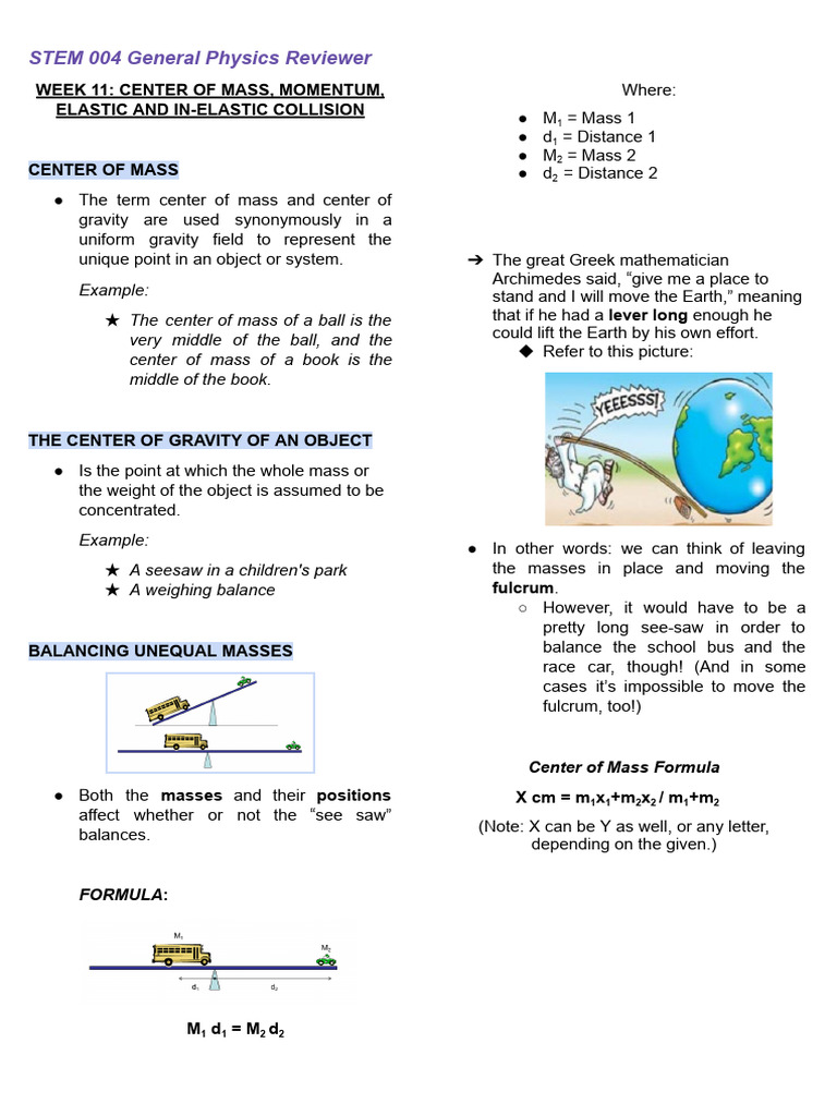 Physics Review: Center of Mass & Momentum | PDF | Collision | Kinetic ...