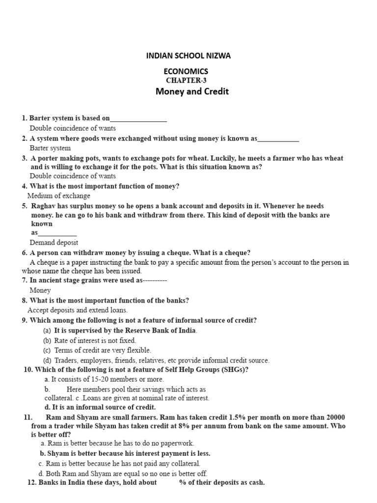 money-and-credit-extra-questions-docx-google-docs-pdf-money-loans