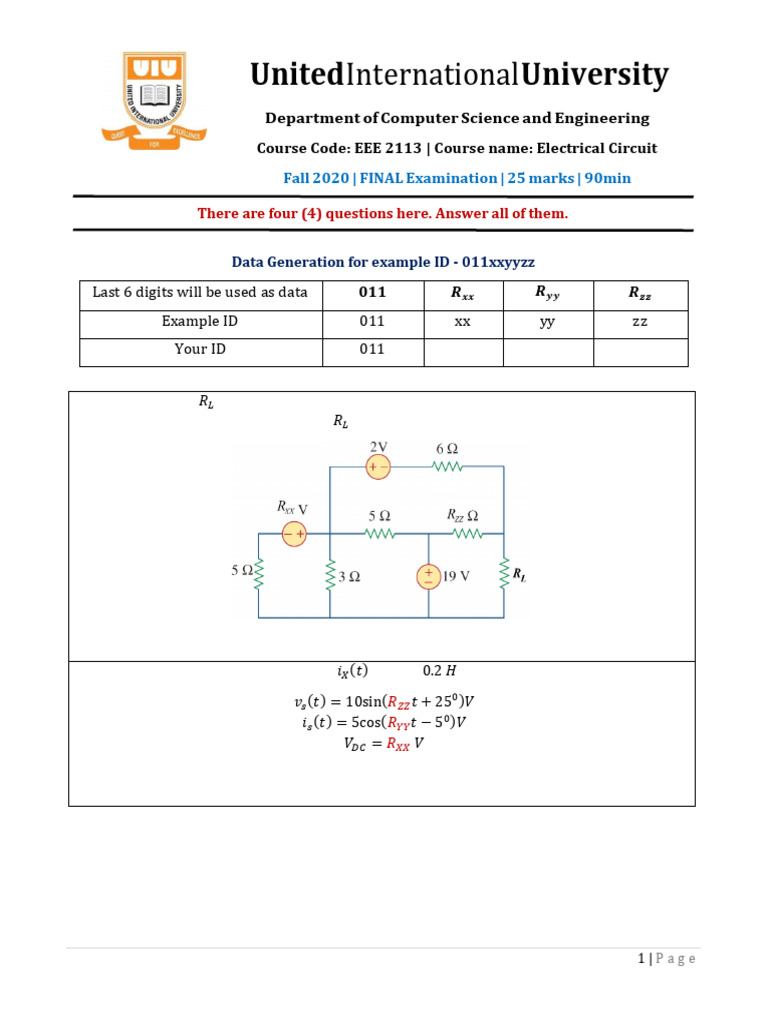 Electrical Circuit Final Exam Questions | PDF