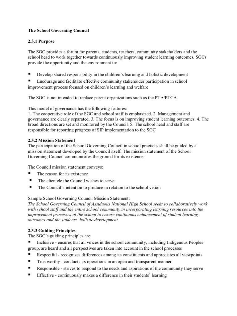 The School Governing Council Monitoring And Evaluation Evaluation