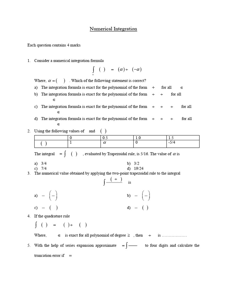 Numerical Integration Test-1 | PDF | Integral | Mathematical Concepts