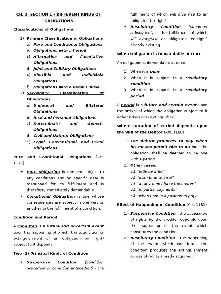 Ch. 3, Sec. 1 - Different Kinds of Obligations, Pure and Conditional ...