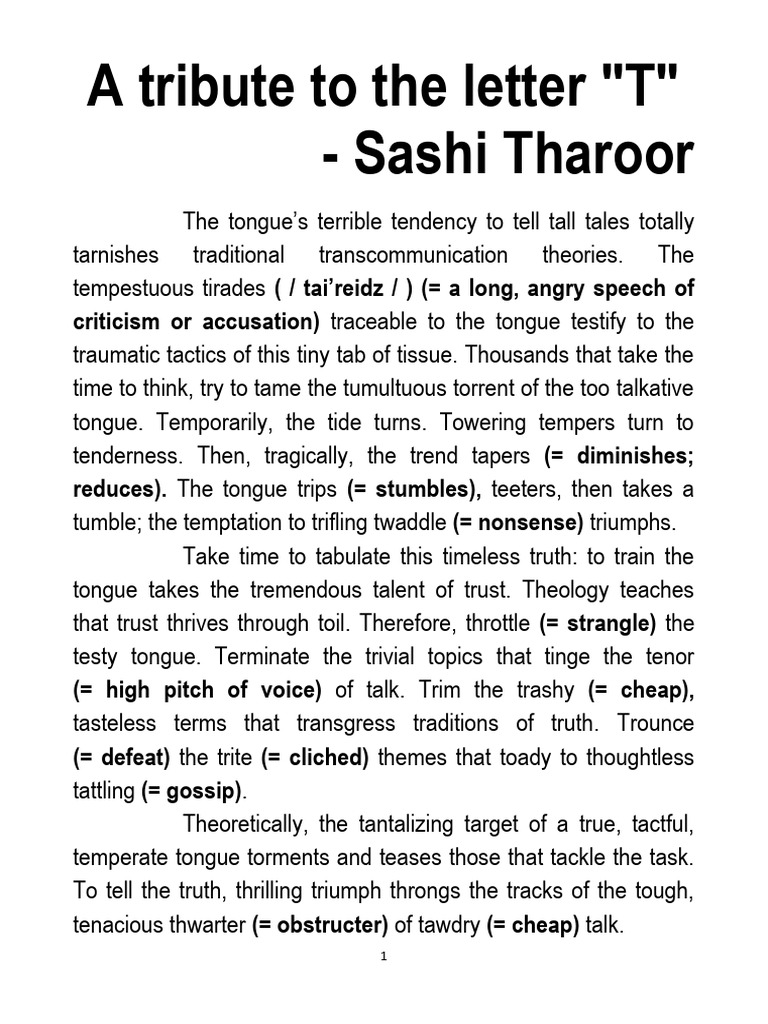 Tribute to the Letter T: Tongue Tactics | PDF