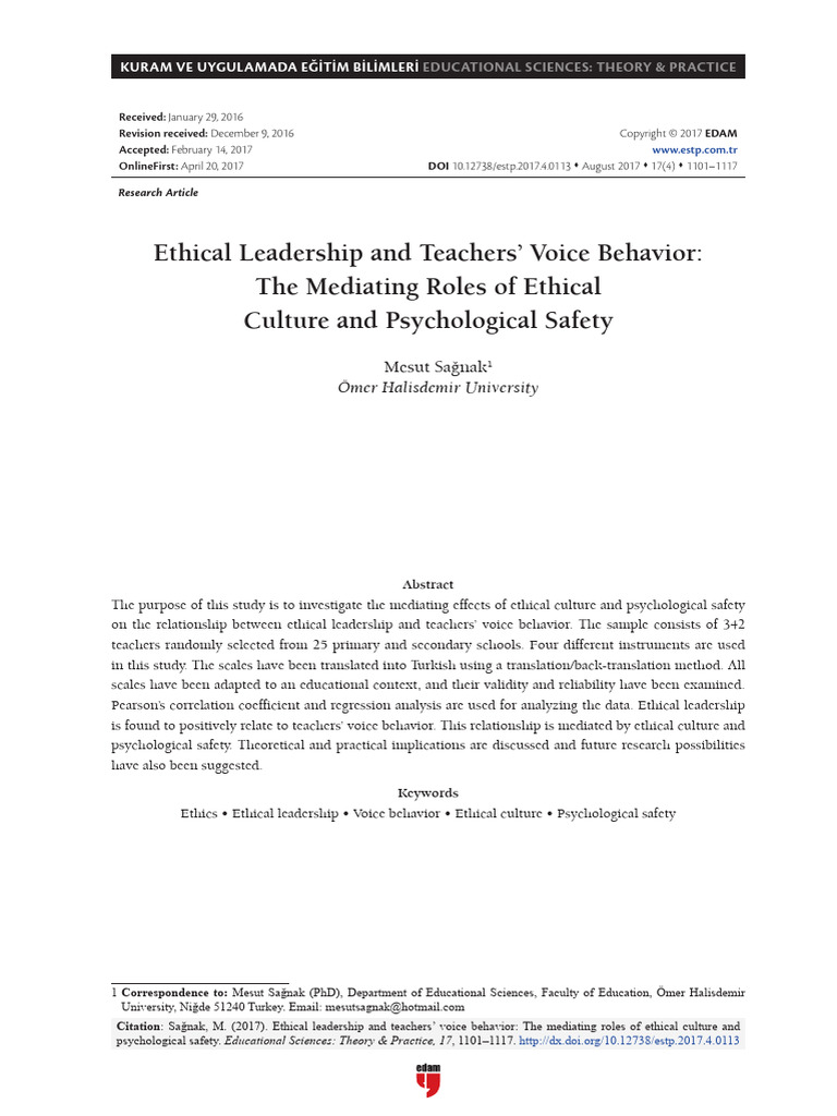 Voice Behavior of Teachers | PDF | Leadership | Organizational Culture