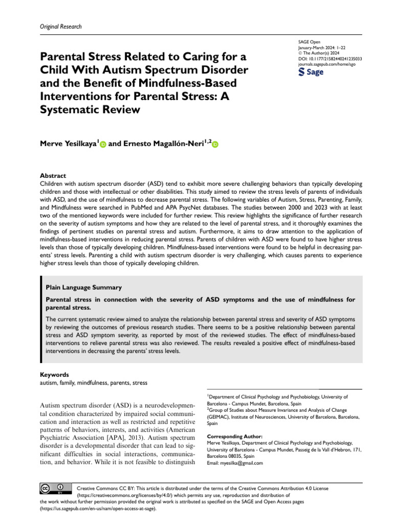 Parental Stress Related To Caring For A Child With | PDF | Autism ...