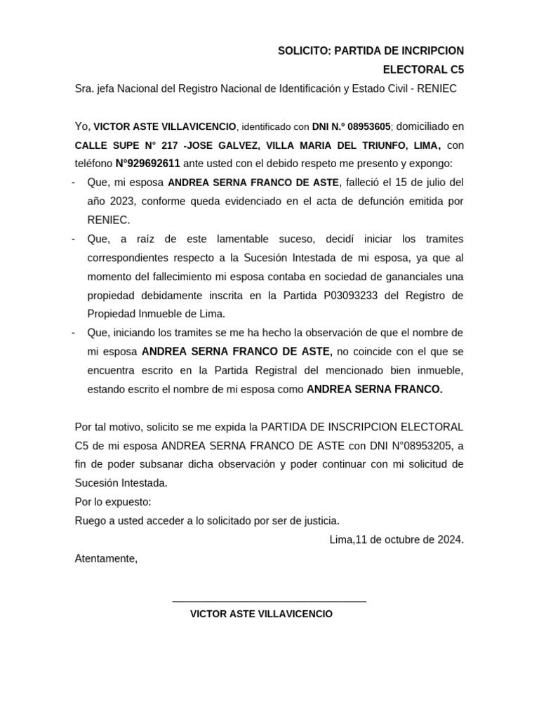 Solicitud A Reniec | PDF