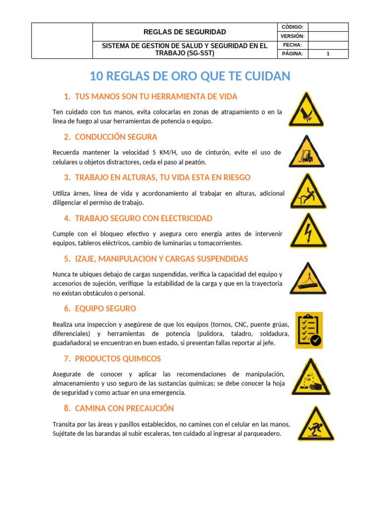 10 Reglas de Seguridad Laboral Esenciales | PDF