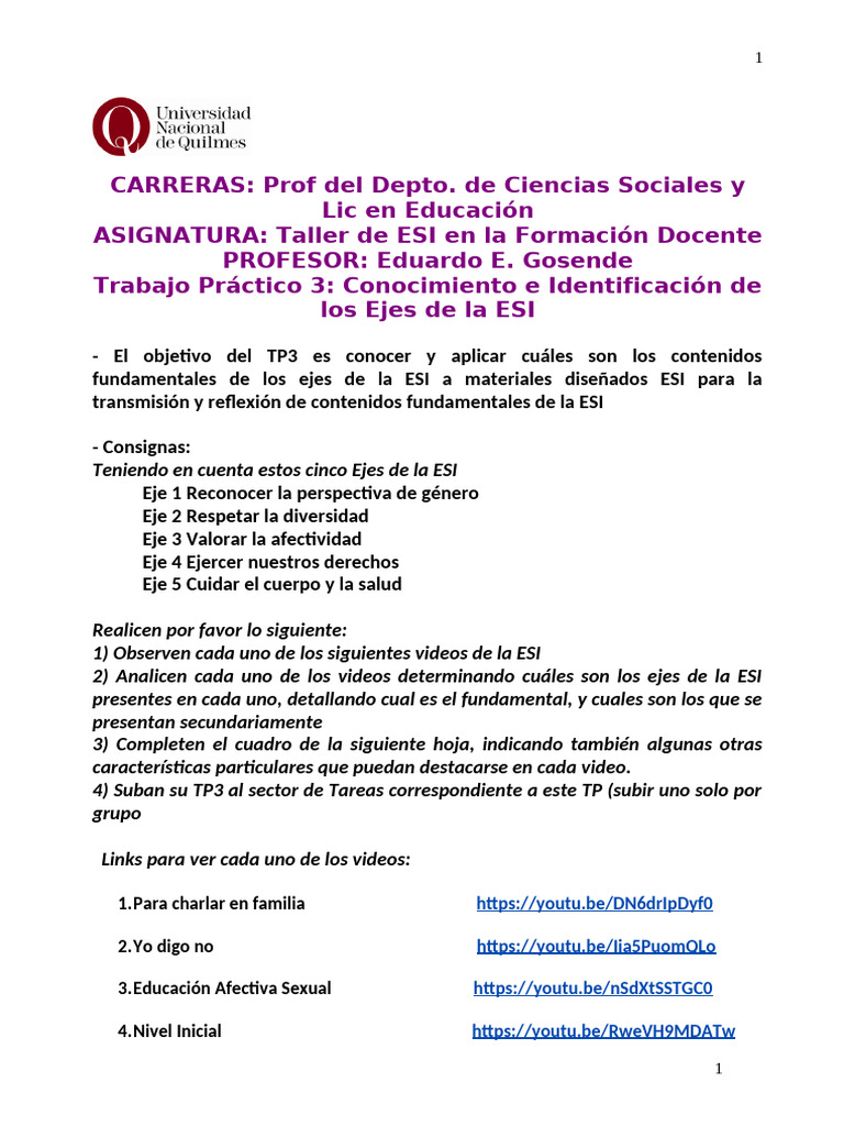 TP3 Reconocer Ejes de La ESI | PDF | Maestros | Educación de la primera ...