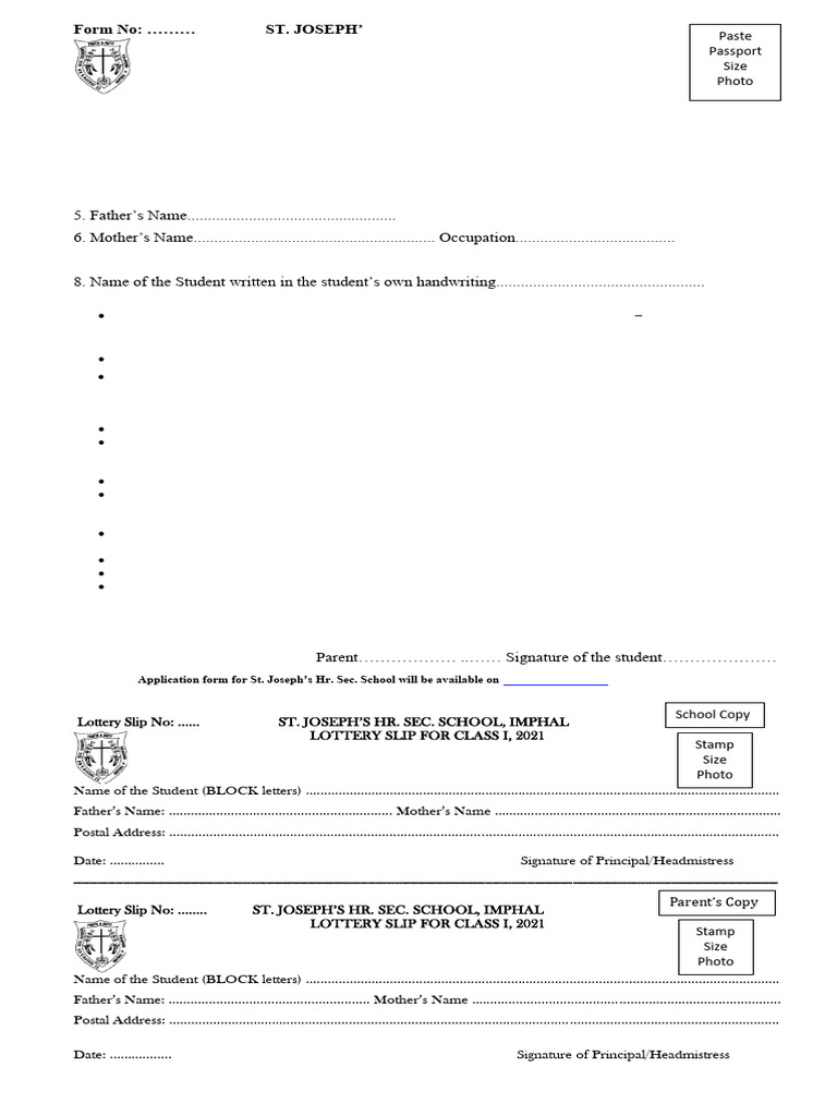 Application Form For Lottery To Class I | PDF