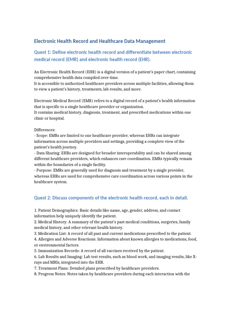 Electronic Health Record Healthcare Data | PDF | Electronic Health ...