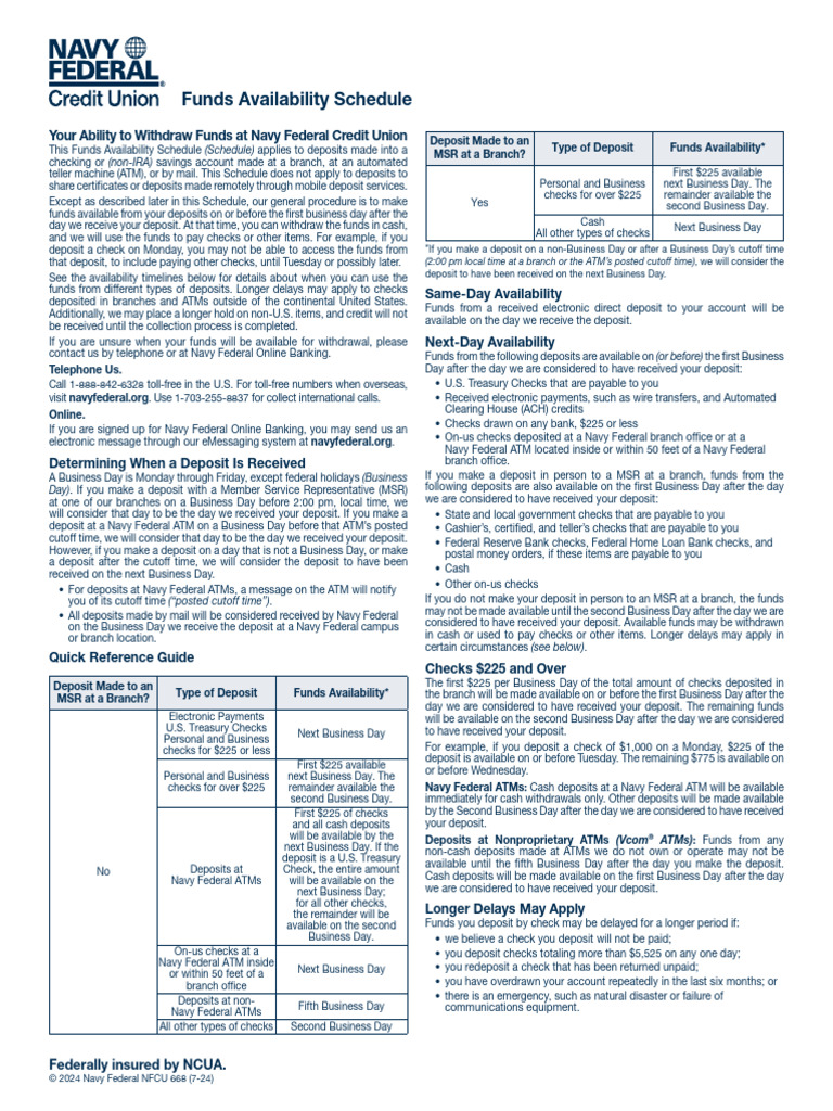 Navy Federal Funds Availability Guide | PDF | Cheque | Banks