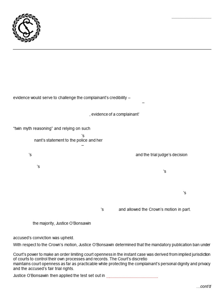 Supreme Court of Canada Case in Brief:: R. v. T.W.W | PDF | Appeal ...