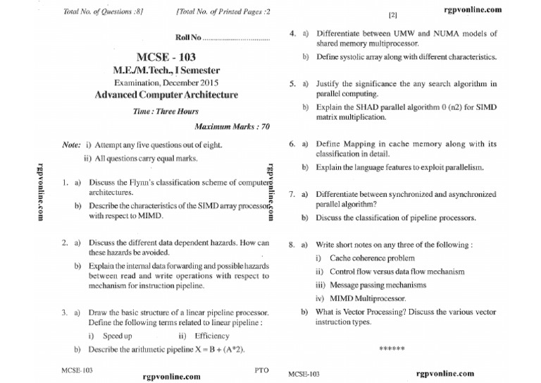 Mcse 103 Advanced Computer Architecture Dec 2015 | PDF