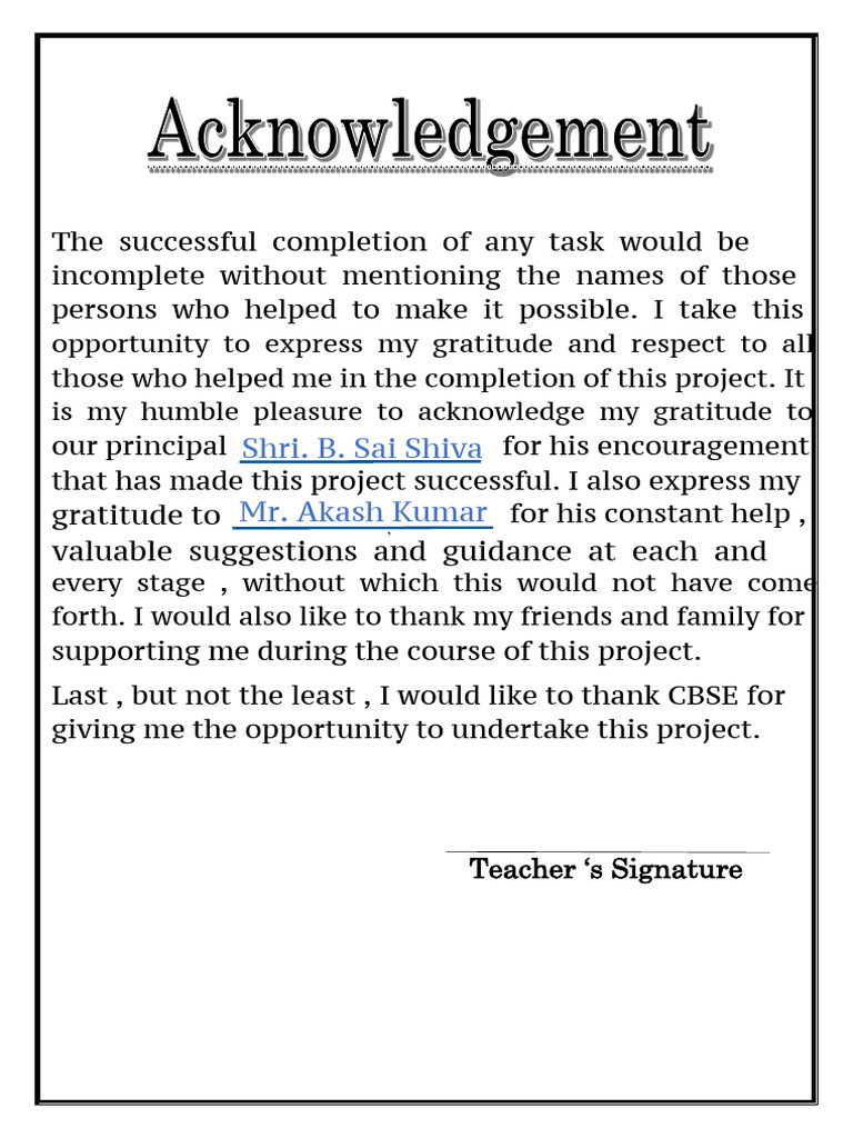 Acknowledgement for Physics Project | PDF