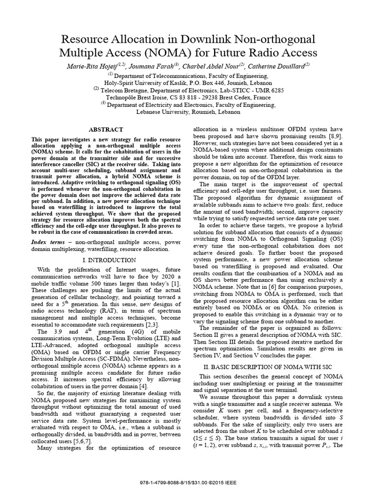 NOMA Resource Allocation Strategies | PDF | Channel Access Method ...