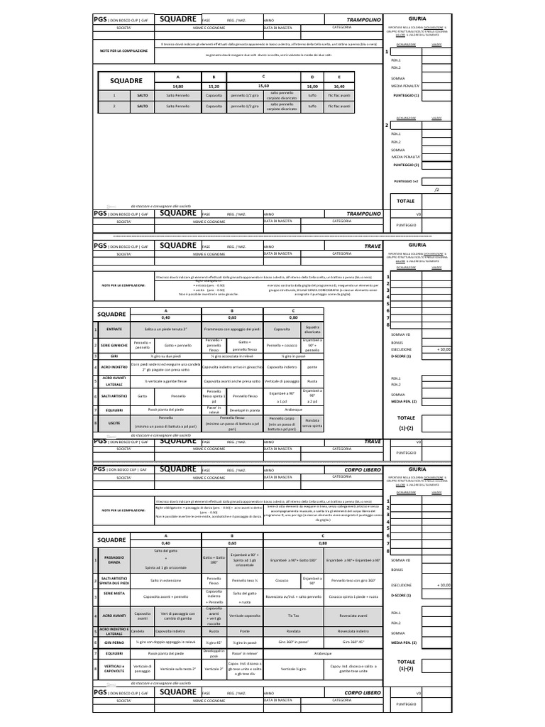 Pgs Schede Gaf Squadre | PDF