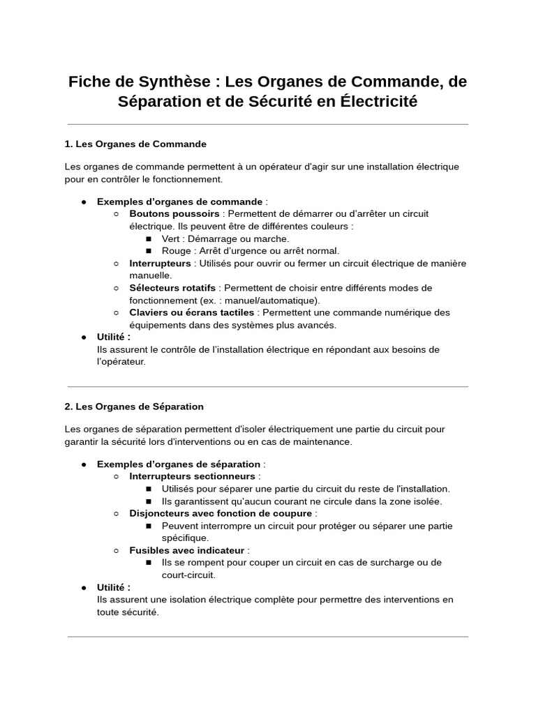 Organes de Commande en Électricité | PDF