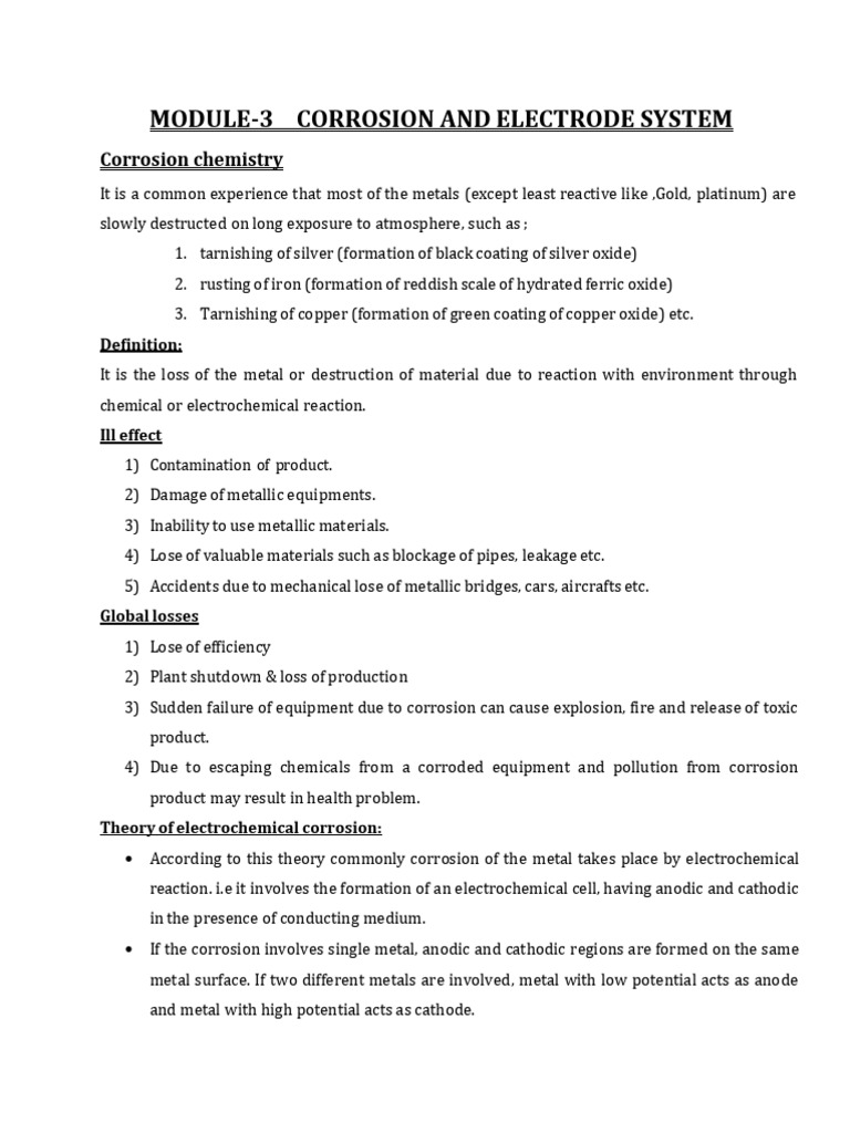 Module 3 Corrosion Notes New PDF | PDF | Corrosion | Anode