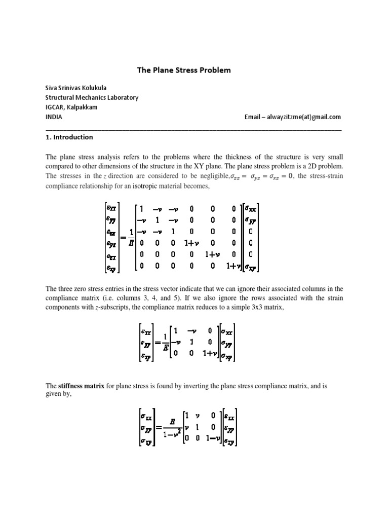 Plane Stress Analysis in Thin Plates | PDF | Stress (Mechanics ...