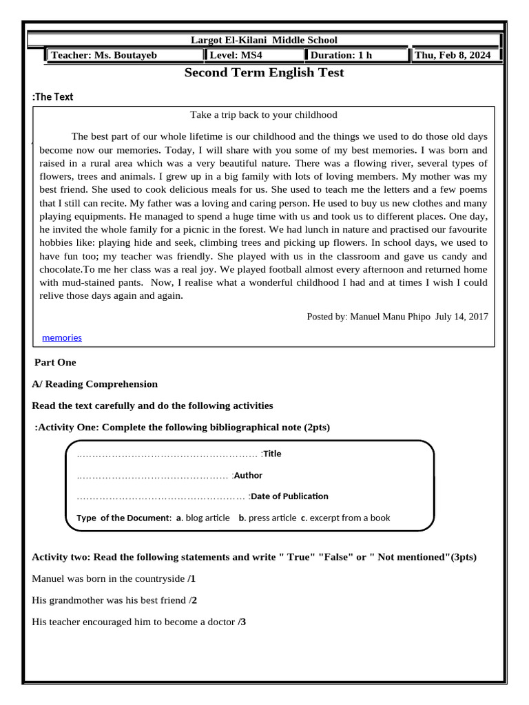 MS4-second-test-2024 | PDF