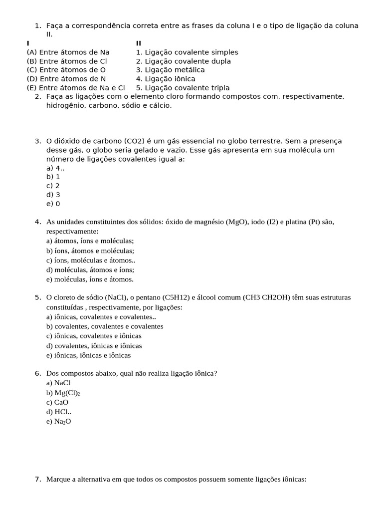 Questões sobre Ligações Químicas | PDF