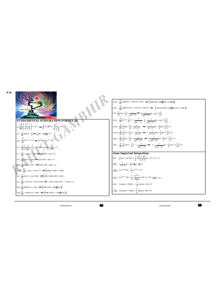 Fundamental Integration Formulas Guide | PDF | Trigonometric Functions ...