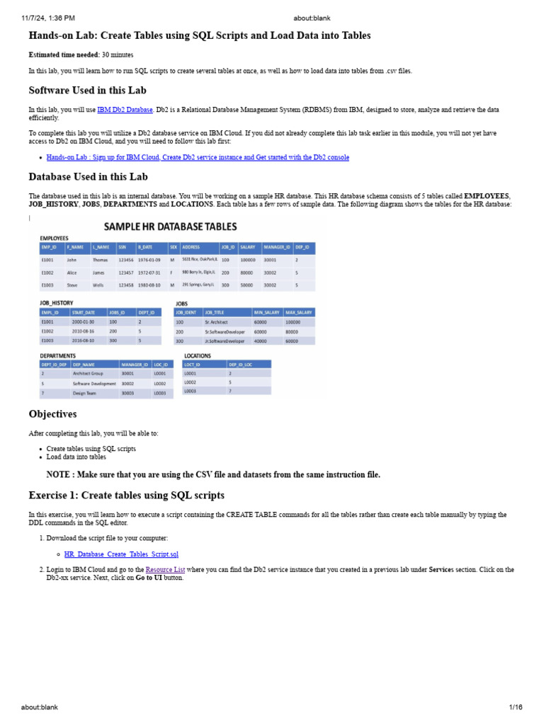 Create Tables Using SQL Scripts and Load Data Into Tables | PDF ...