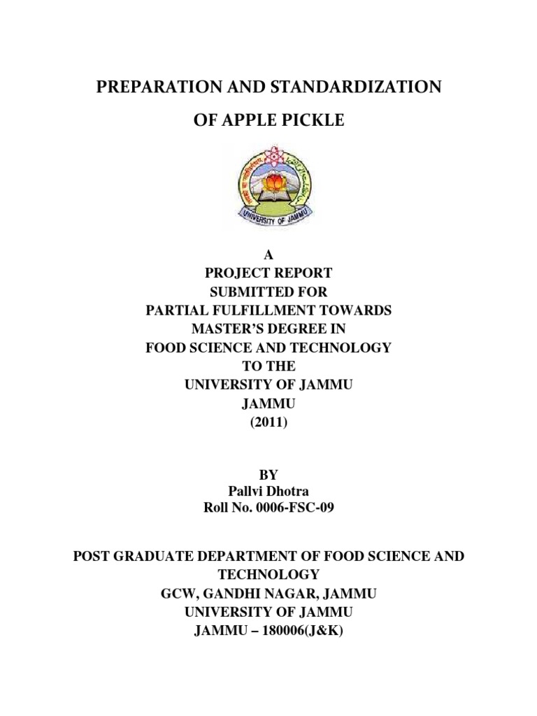 Project On Apple Pickle PDF Magnesium Nutrients