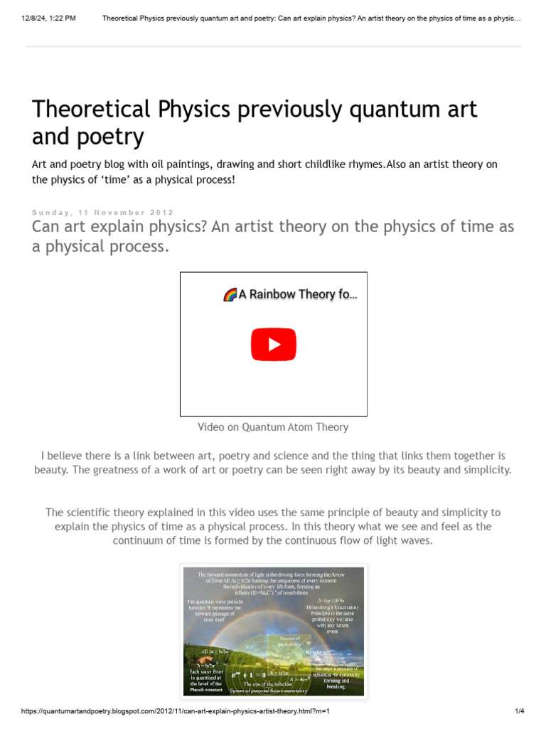 Theoretical physics previously quantum art and poetry can art explain