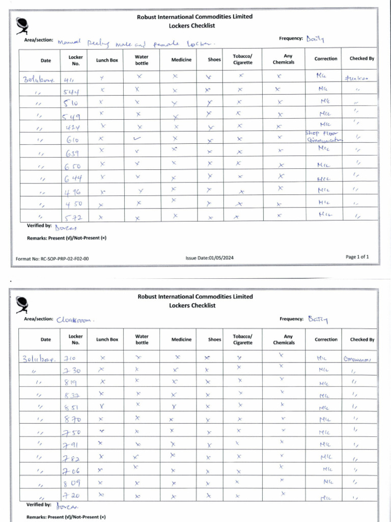 Locker Checklist 30.11.24 | PDF