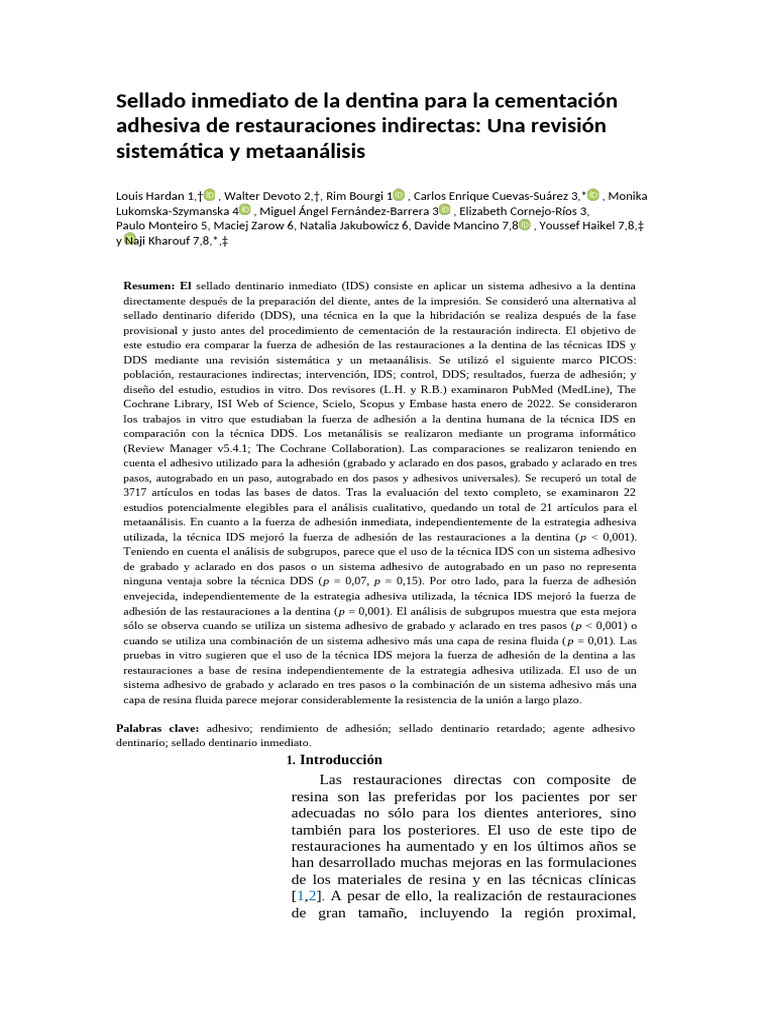 Sellado Inmediato de Dentina: Metaanálisis | PDF | Empirismo ...