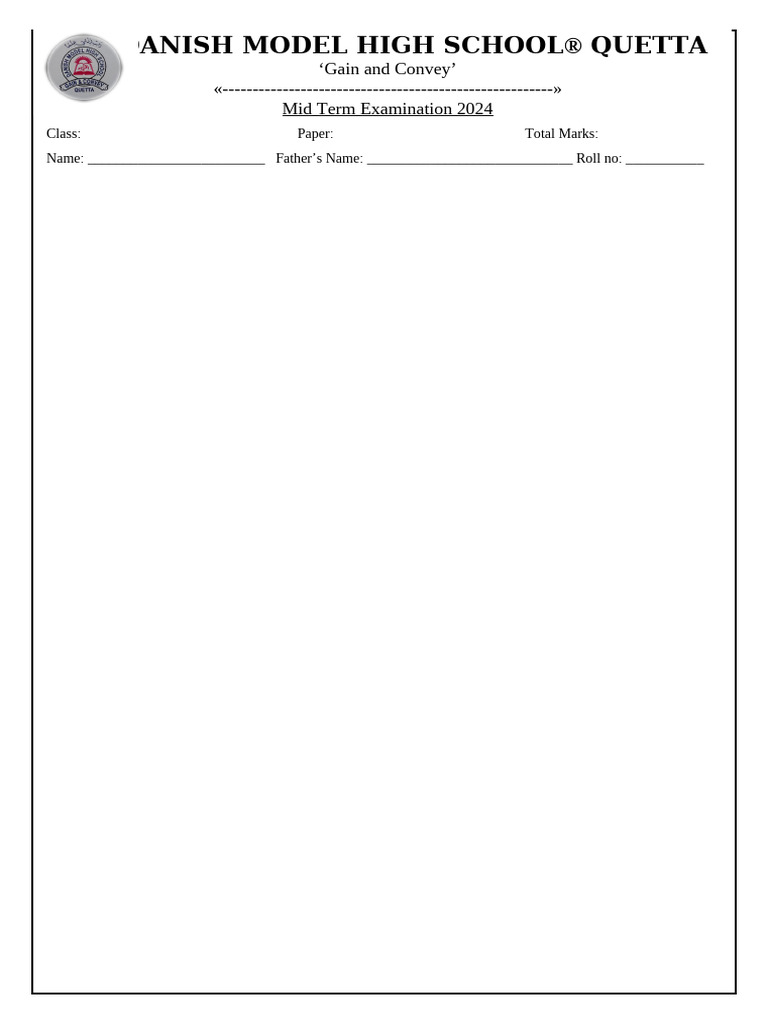 Paper Format Without Watermark For English Subjects | PDF