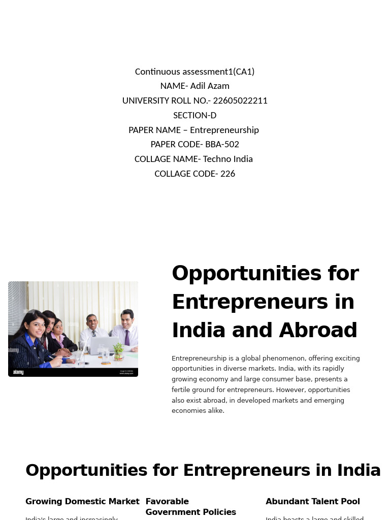 Opportunities for Entrepreneurs in India | PDF | Startup Company ...