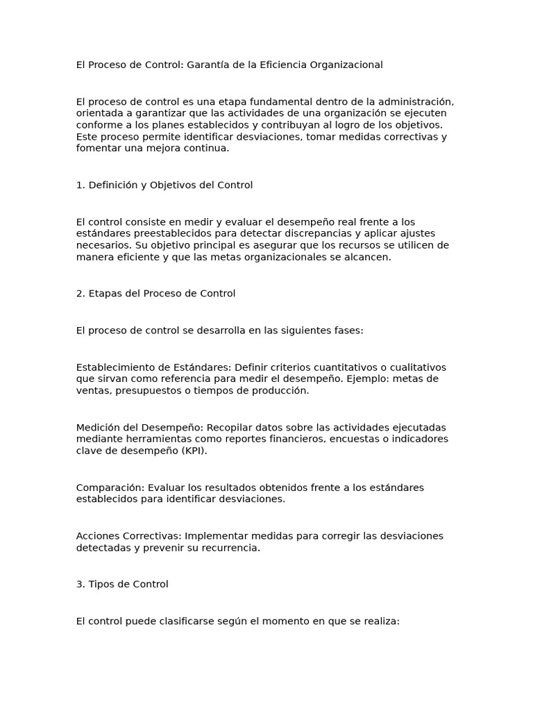 Proceso de Control en la Gestión Empresarial | PDF | Indicador de ...