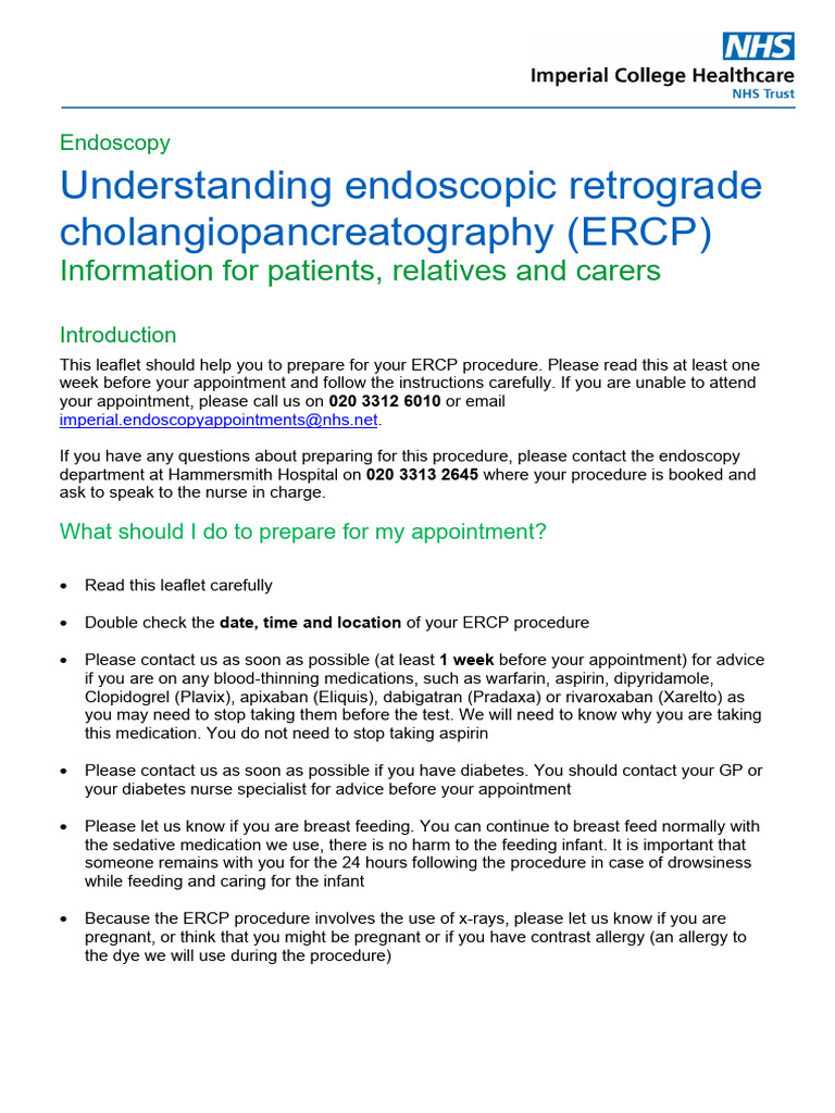 ERCP Patient Preparation Guide | PDF | Endoscopy | Gastroenterology