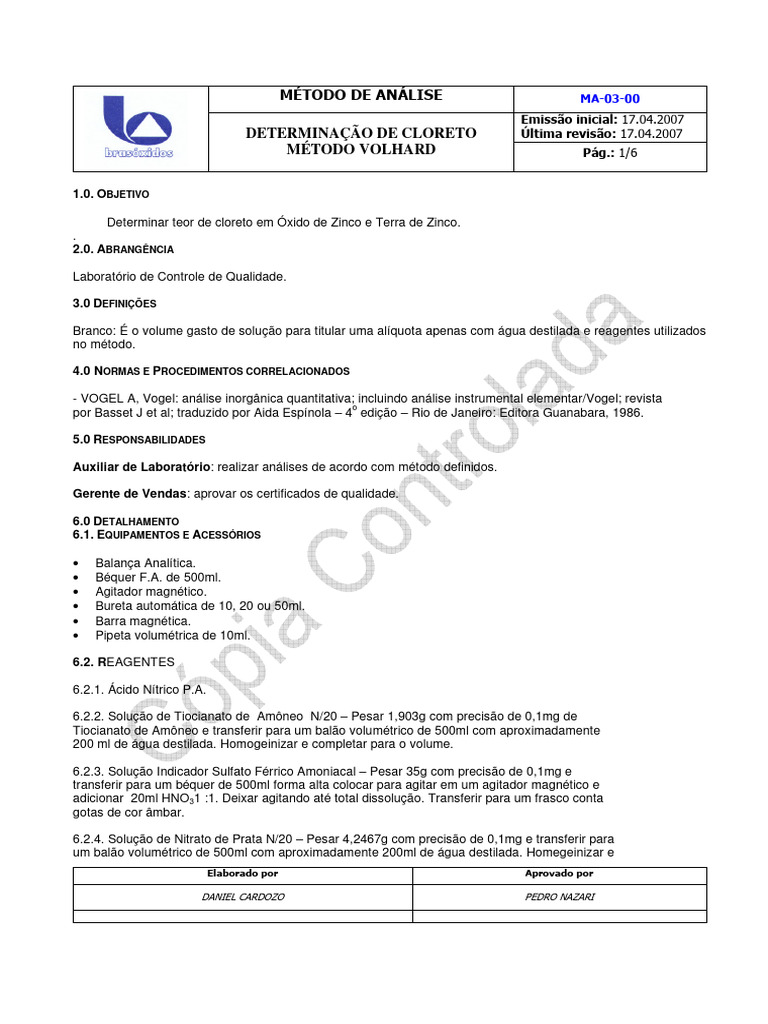 Análise de Cloreto pelo Método Volhard | PDF | Titulação | Química